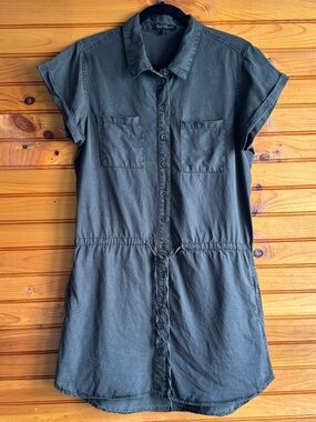 Velvet Heart Tencel Shirt Dress M Gray Button Front Drawstring Casual